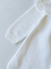 Milan White Pointelle & Ruffle Sweater Knit Baby Girl Dress (Organic)