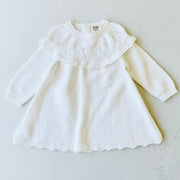 Milan White Pointelle & Ruffle Sweater Knit Baby Girl Dress (Organic)