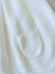 Milan White Pointelle & Pocket Sweater Knit Baby Dress (Organic)