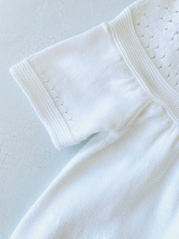 Milan White Pointelle & Pocket Sweater Knit Baby Dress (Organic)
