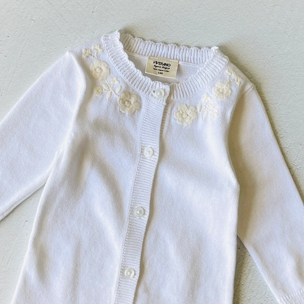 Milan White Embroidered Sweater Knit Baby Jumpsuit (Organic)