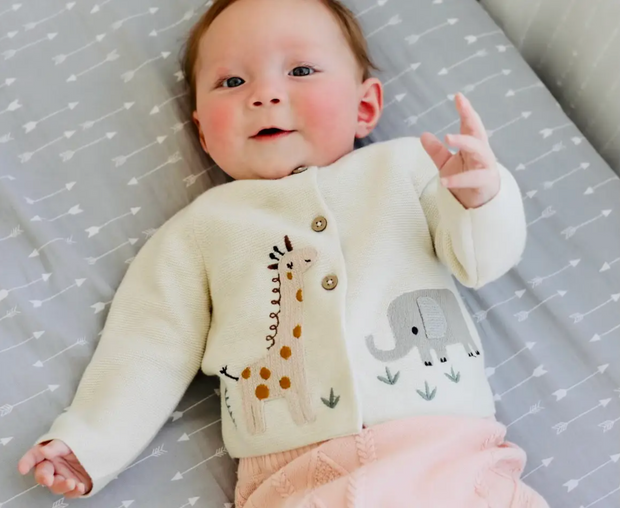 Animal Safari Embroidered Baby Cardigan Sweater (Organic) by Viverano Organics