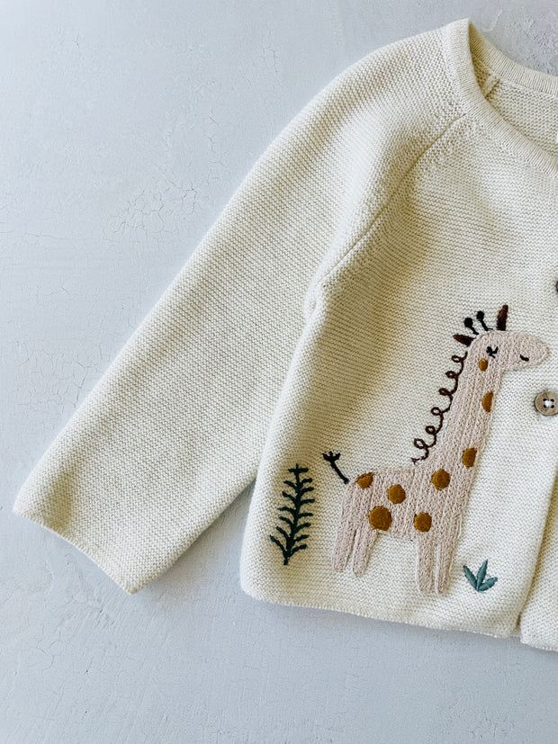 Animal Safari Embroidered Baby Cardigan Sweater (Organic) by Viverano Organics