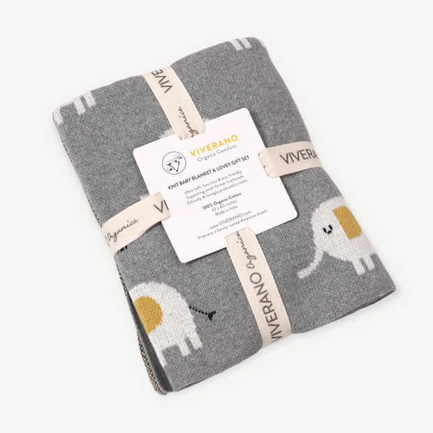 Elephant Jacquard Knit Baby Blanket & Lovey SET (Organic)
