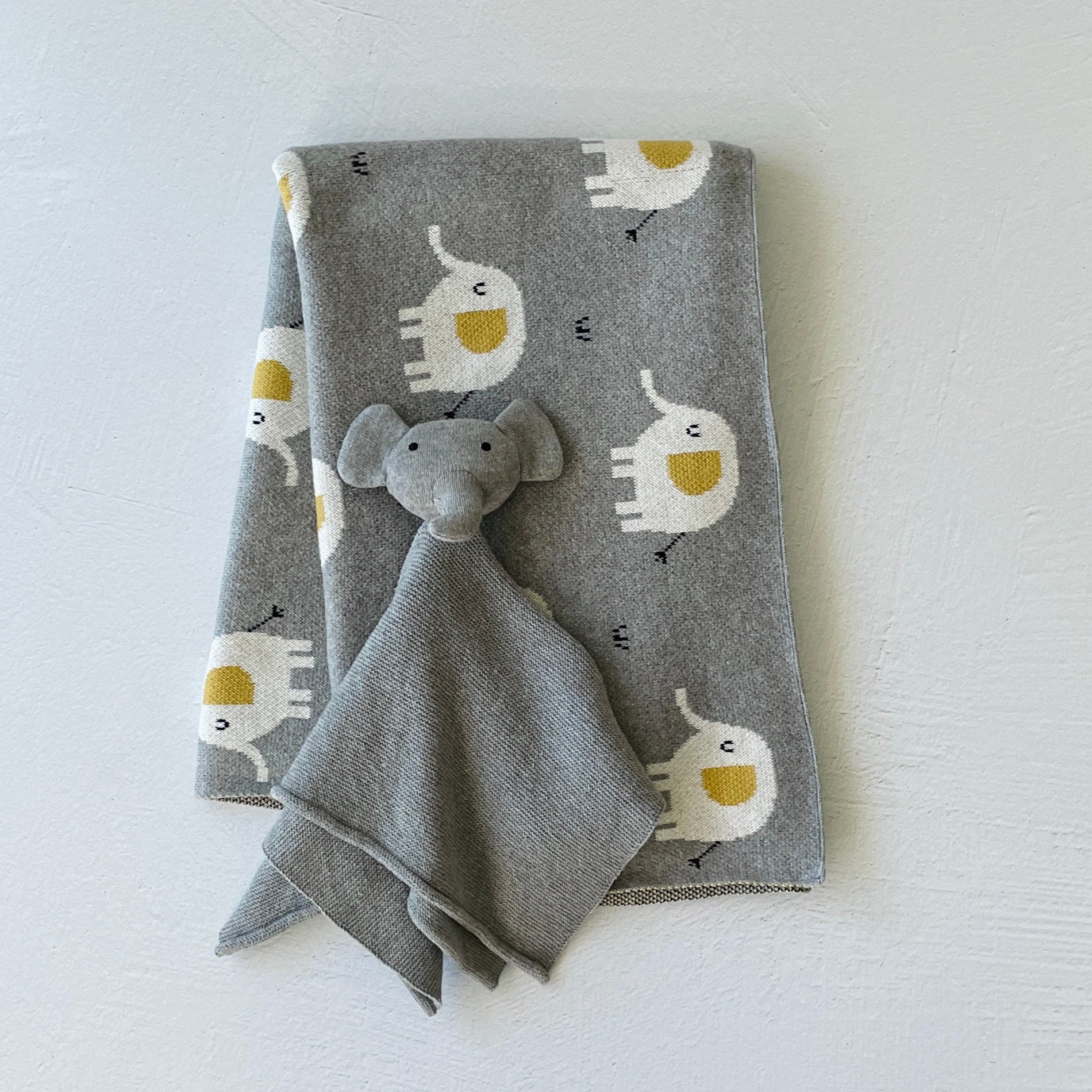 Elephant Jacquard Knit Baby Blanket & Lovey SET (Organic)