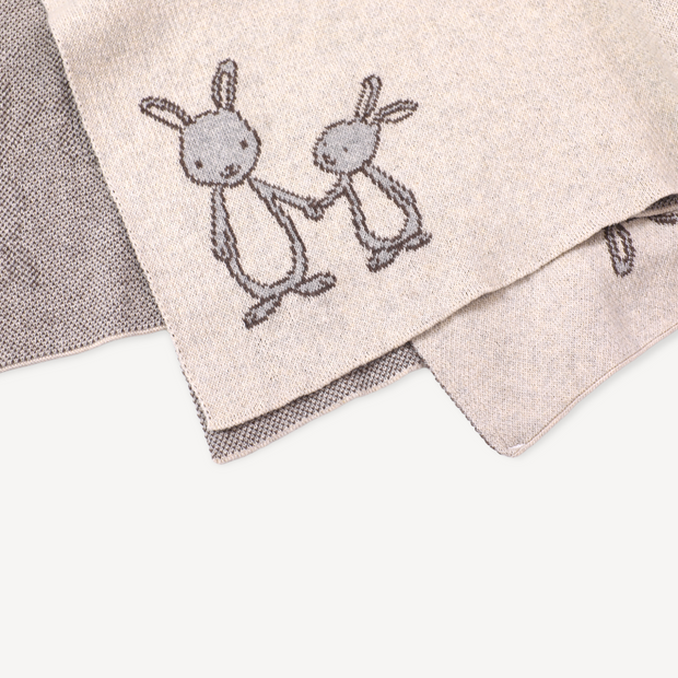 Bunny Mommy & Me Jacquard Knit Baby Blanket & Lovey Gift SET (Organic) by Viverano