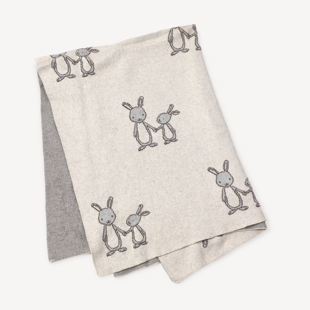 Bunny Mommy & Me Jacquard Knit Baby Blanket & Lovey Gift SET (Organic) by Viverano