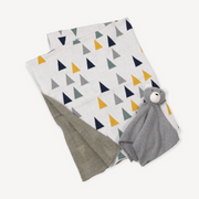 Triangles Jacquard Knit Baby Blanket & Bear Lovey Gift SET (Organic) by Viverano