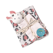 Pink Leopard Animal Jacquard Knit Baby Blanket & Bunny Lovey Gift SET (Organic) by Viverano