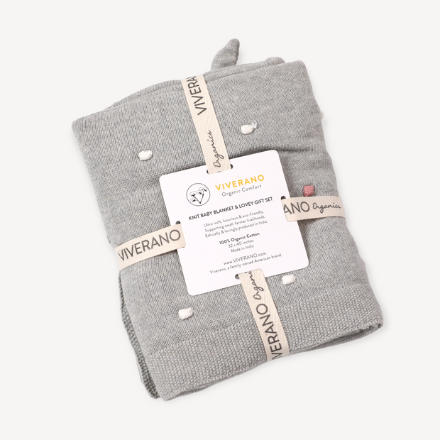 Bobble Jacquard Knit Baby Blanket & Lovey Gift SET (Organic) by Viverano