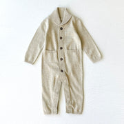 Milan Earthy Knit Shawl Collar & Pocket Baby Jumpsuit (Organic Cotton) by Viverano Organic Baby