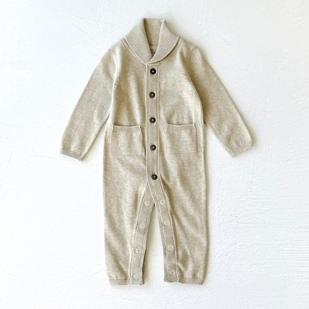 Milan Earthy Knit Shawl Collar & Pocket Baby Jumpsuit (Organic Cotton) by Viverano Organic Baby