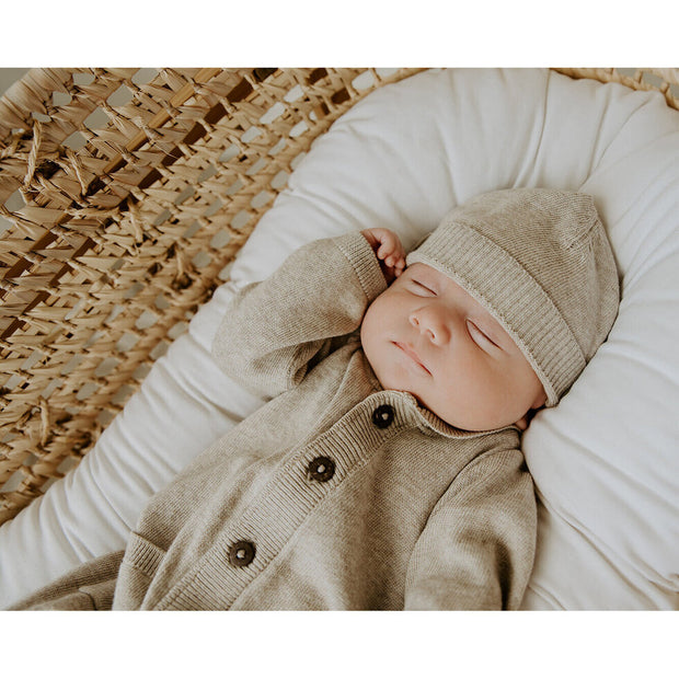 Milan Earthy Knit Shawl Collar & Pocket Baby Jumpsuit (Organic Cotton) by Viverano Organic Baby