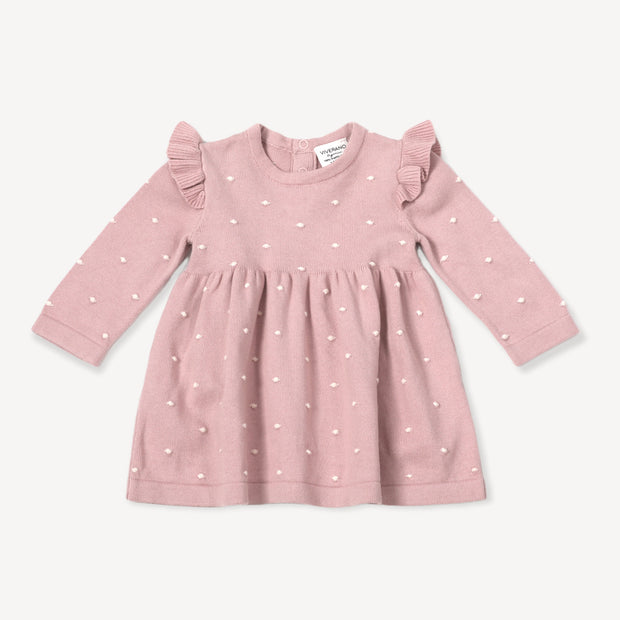 Milan Earthy Knit Ruffle & Bobble Girl Dress (Organic Cotton) Viverano Organic Baby Clothing