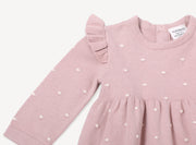 Milan Earthy Knit Ruffle & Bobble Girl Dress (Organic Cotton) Viverano Organic Baby Clothing