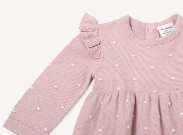 Milan Earthy Knit Ruffle & Bobble Girl Dress (Organic Cotton) Viverano Organic Baby Clothing
