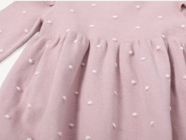 Milan Earthy Knit Ruffle & Bobble Girl Dress (Organic Cotton) Viverano Organic Baby Clothing