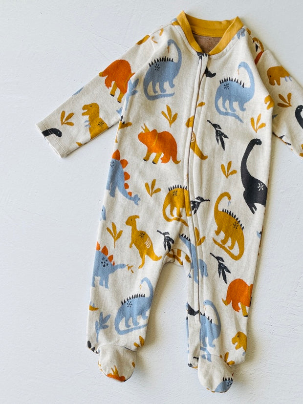 Dino Jungle Jacquard Baby Zipper Footie Coverall (Organic)