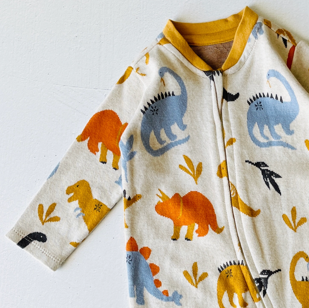 Dino Jungle Jacquard Baby Zipper Footie Coverall (Organic)