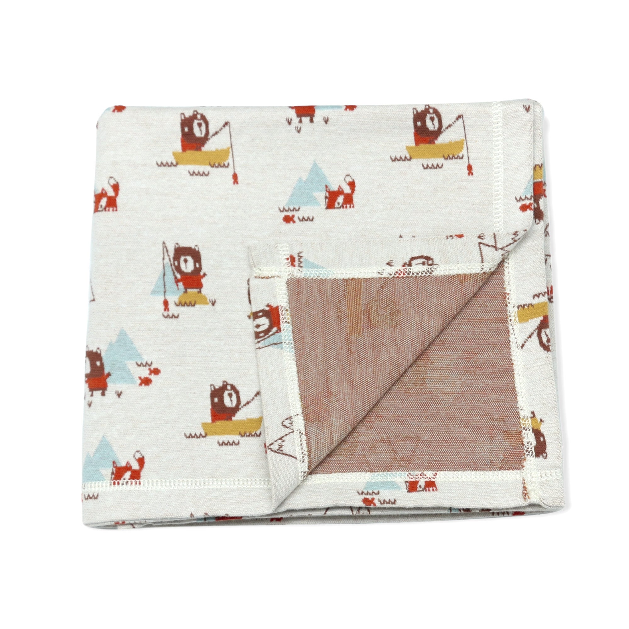 Camping Bear & Fox Jacquard Knit Baby Blanket (Organic Cotton)