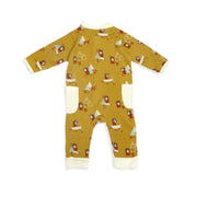 Camping Bear & Fox Zipper Side Pocket Jacquard Baby Jumpsuit (Organic Cotton)
