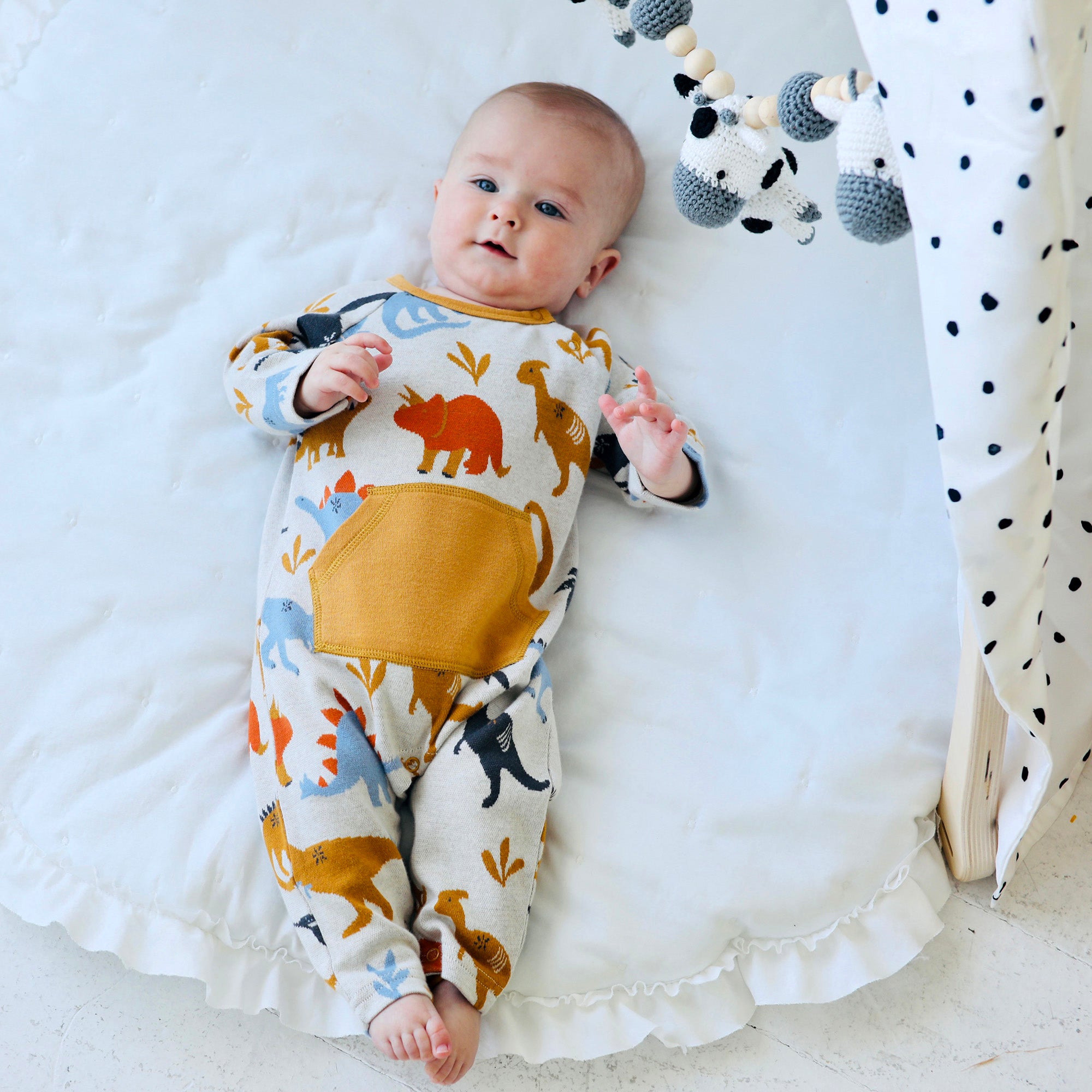 Dino Kangaroo Pocket Jacquard Baby Jumpsuit (Organic Cotton)