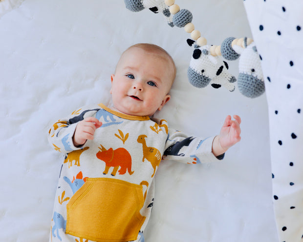 Dino Kangaroo Pocket Jacquard Baby Jumpsuit (Organic Cotton) – Viverano