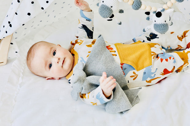 Dino Kangaroo Pocket Jacquard Baby Jumpsuit (Organic Cotton)