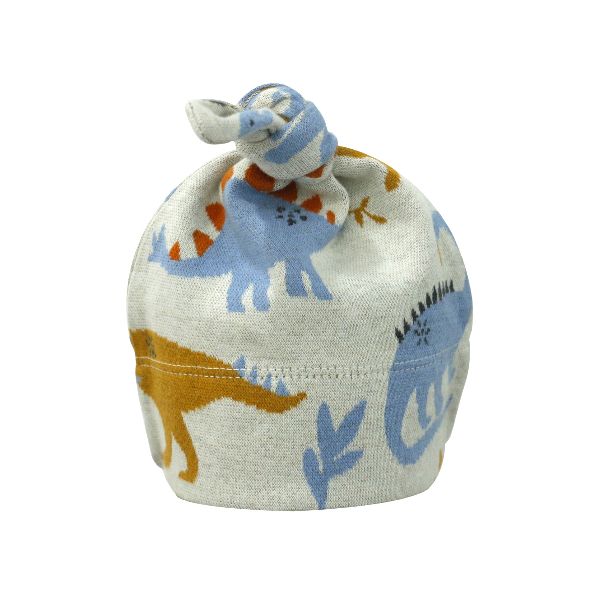 Dino Jacquard Knit Round Knot Baby Hat (Organic Cotton)