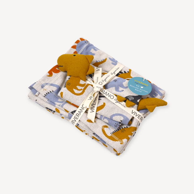 Dino Jacquard Knit Baby Blanket & Lovey Gift SET (Organic)