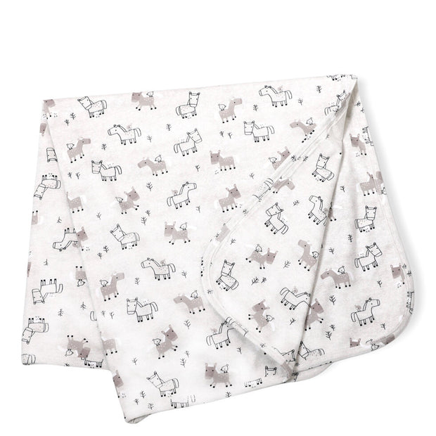 Horse & Bird Reversible Baby Blanket (Organic Cotton)