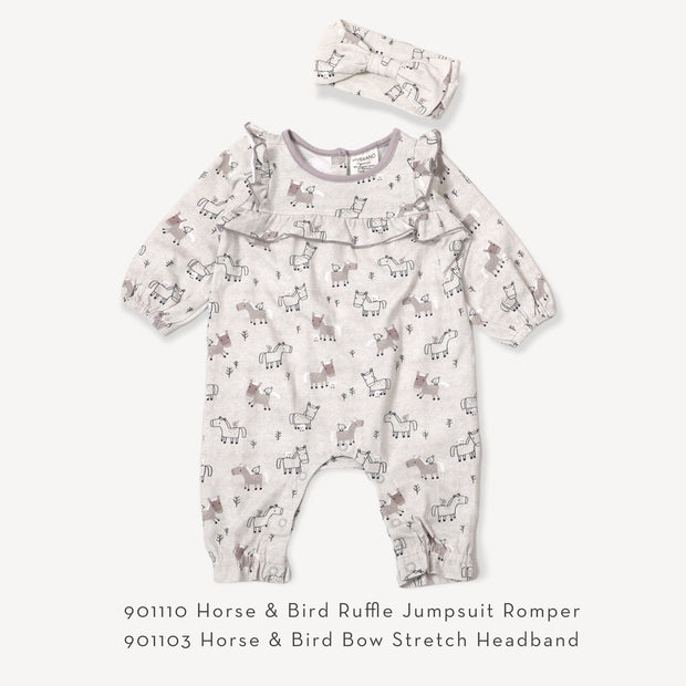 Horse & Bird Ruffle Baby Jumpsuit (Organic Cotton)