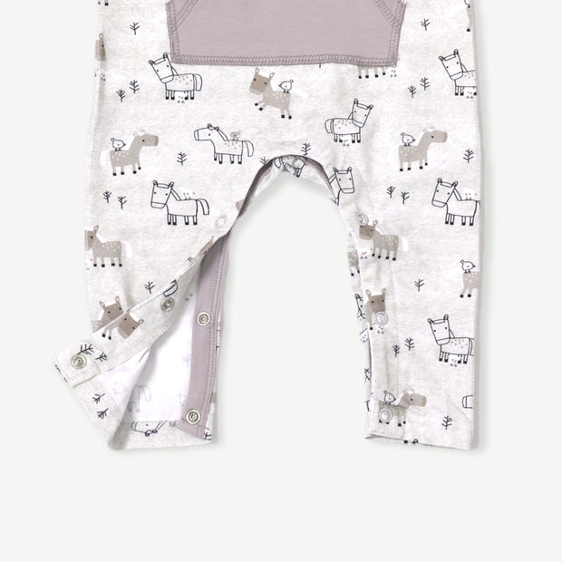 Horse & Bird Kangaroo Pocket Baby Jumpsuit (Organic Cotton)