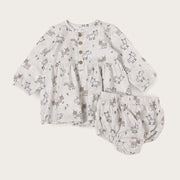 Horse & Bird Button Baby Flare Dress+ Bloomer Set(Organic)
