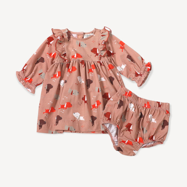 Yoga Dog Baby Ruffle Dress+Bloomer Set (Organic Cotton)