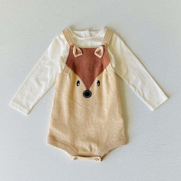 Fox Embroidered Baby Romper + Bodysuit Set (Organic Cotton)