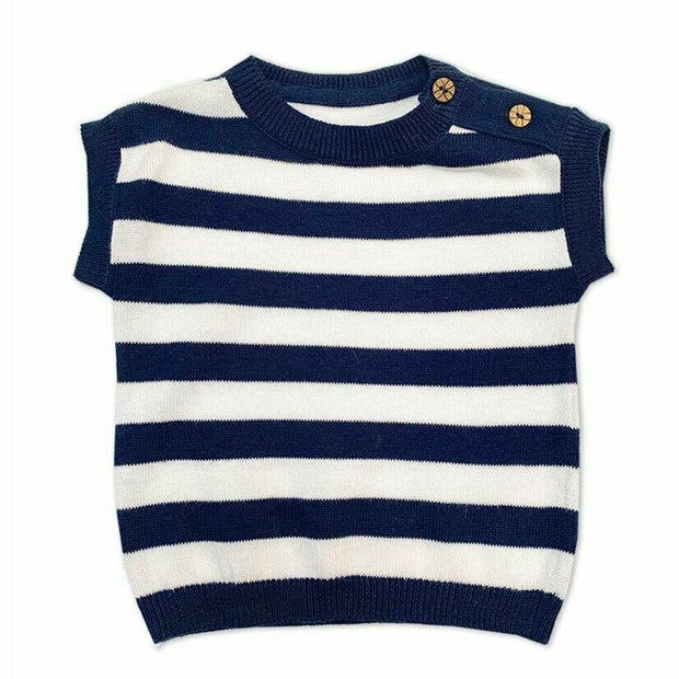 Milan Knit Navy Stripe Short Sleeve Box Tee