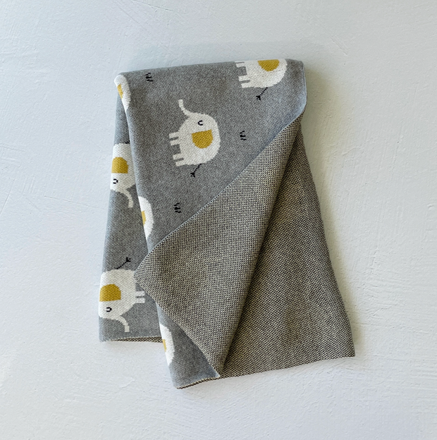 Elephant Jacquard Knit Baby Blanket & Lovey SET (Organic)
