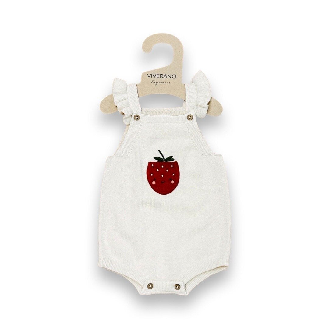Strawberry Embroidered Pocket Baby Romper (Organic Cotton)