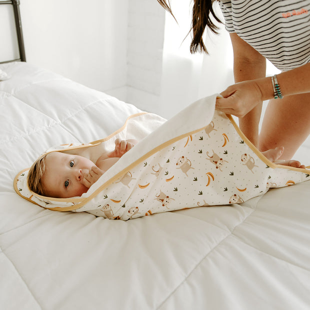Monkey In The Woods Reversible Baby Hooded Towel  by Viverano (Organic Cotton)