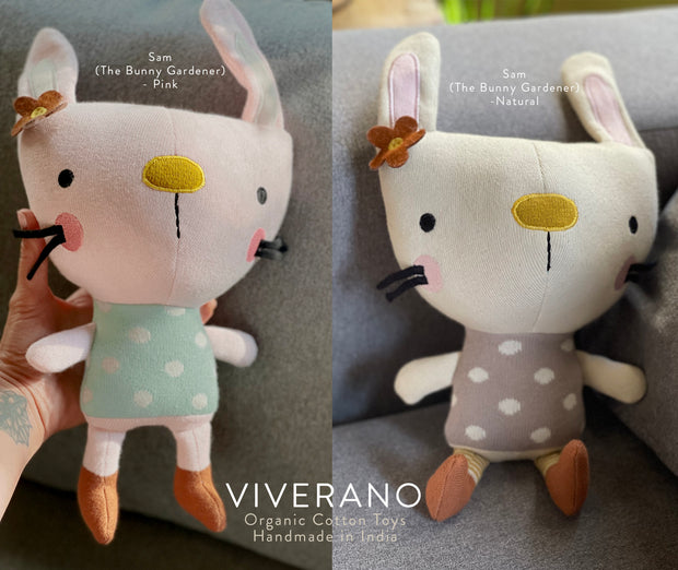 Sam Bunny Organic Cotton Fine Knit Stuffed Animal Baby Toy Viverano