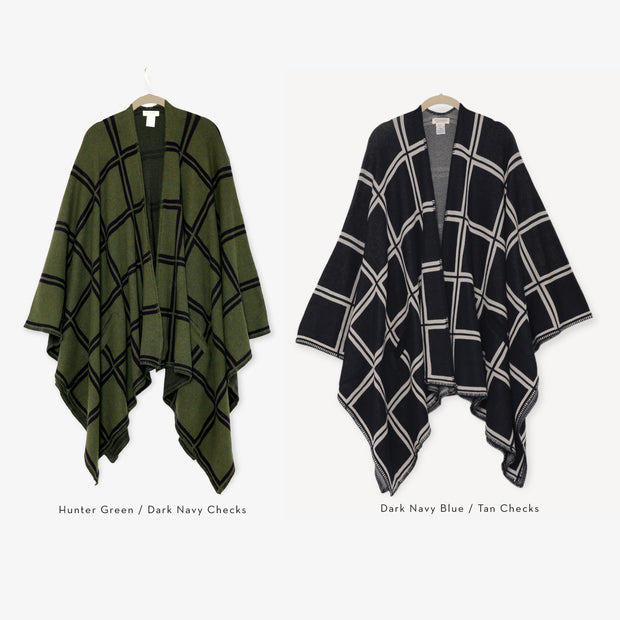 Viverano Gaia Eco-Chic Jacquard Knit Women's Travel Blanket Wrap - Checks (Organic Cotton) 